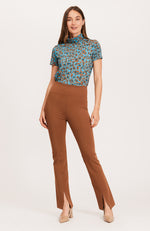 Margie Ponte Slit Pant - Teddy Bear