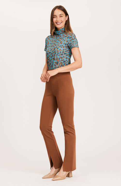 Margie Ponte Slit Pant - Teddy Bear