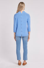Cashmere Button Back Sweater - Azure