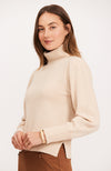 Cashmere Puff Sleeve Turtleneck Sweater - Almond