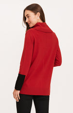 Cotton Cashmere Cowl Neck Tunic - Crimson