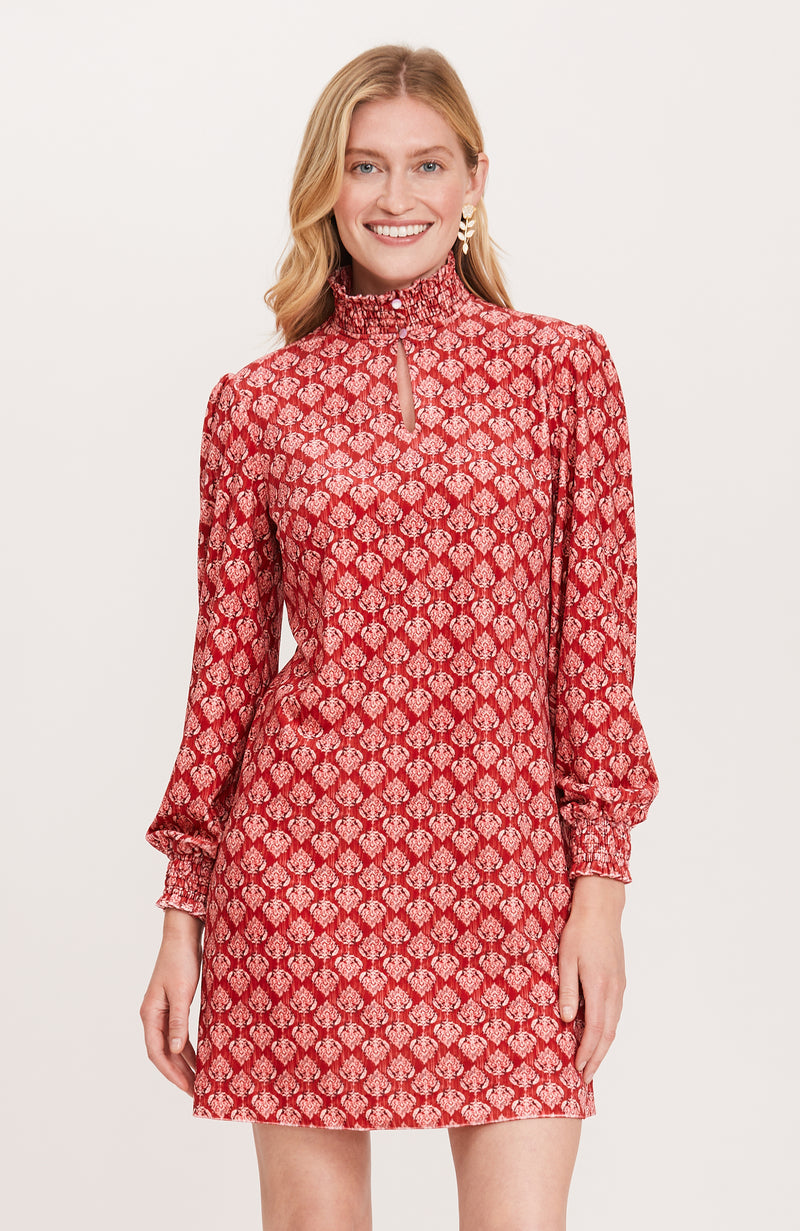 Mia Velvet Batik Dress - Crimson