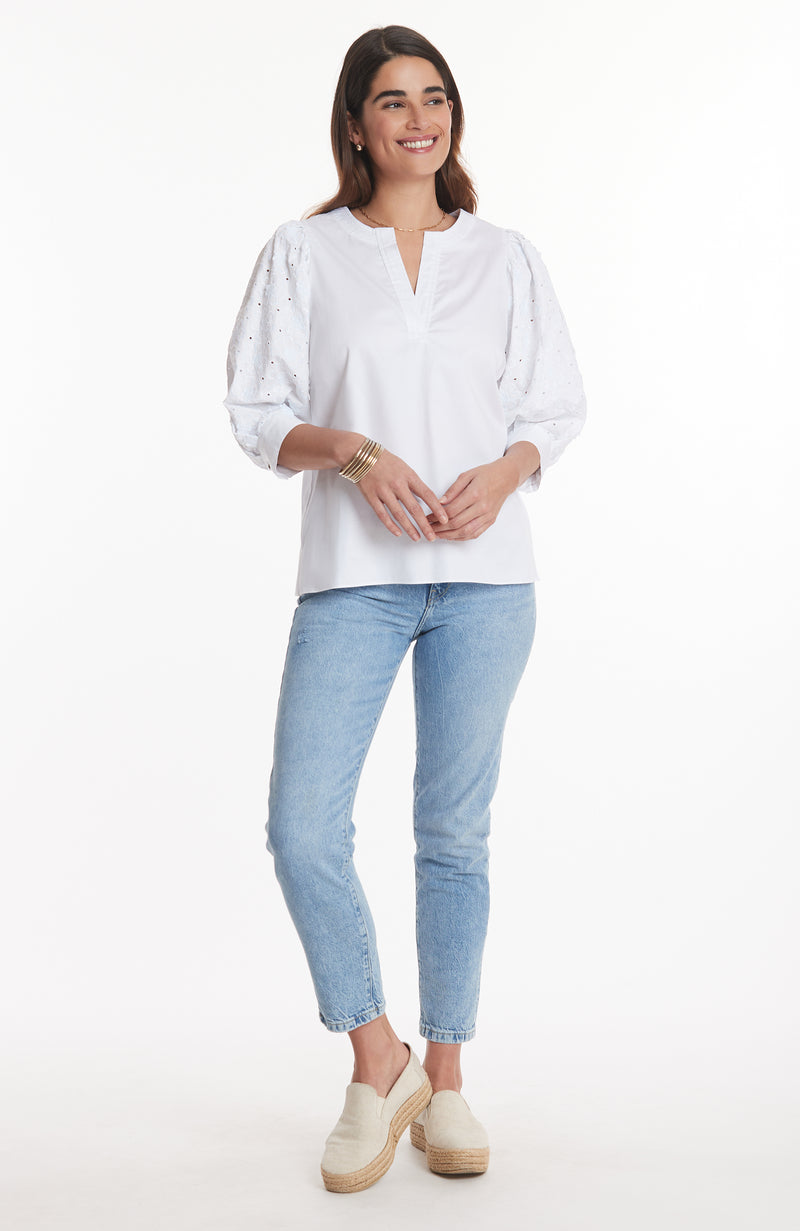 Jenny Embroidered Puff Sleeve Top - White