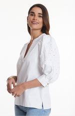 Jenny Embroidered Puff Sleeve Top - White