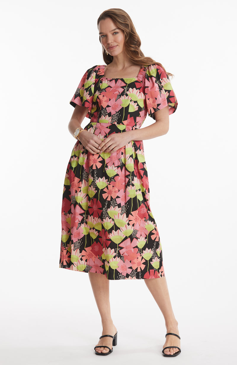 Brit Abstract Floral Tie Back Dress - Abstract Floral
