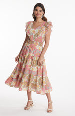 Laura Silk Tea Rose Midi Dress - Multi Tea Rose